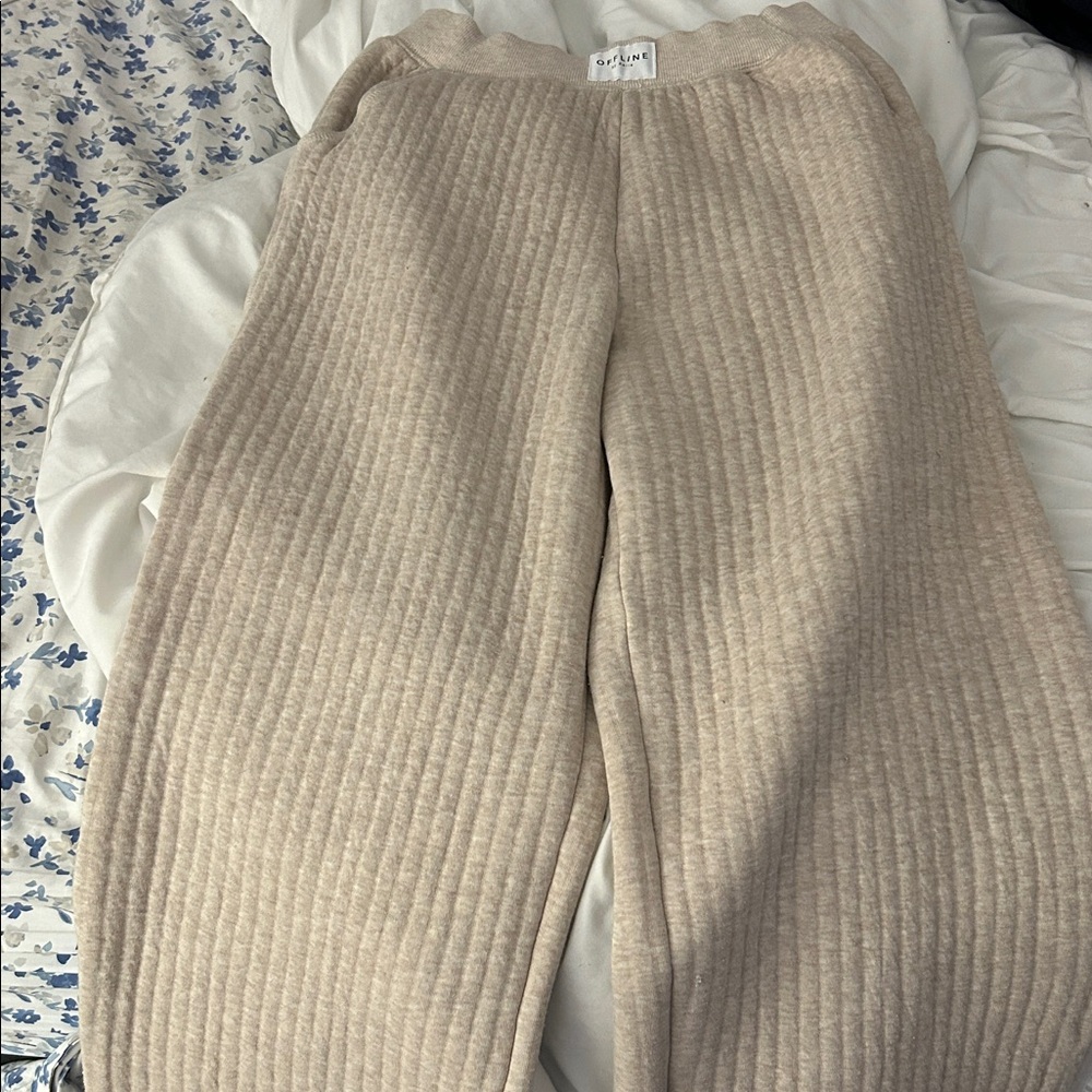 Aerie Cream Wide Leg Pants
